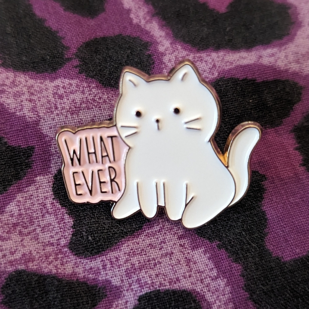 Whatever - White Cat Enamel Pin
